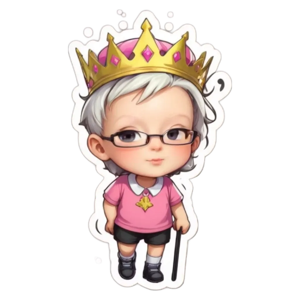 A child wearing a crown and glasses, the child has a star on his shirt.