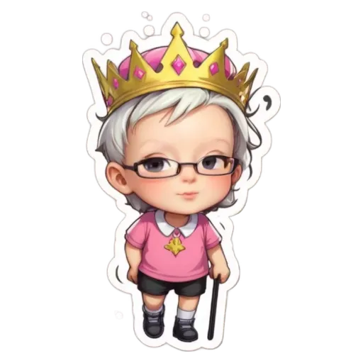 A child wearing a crown and glasses, the child has a star on his shirt.