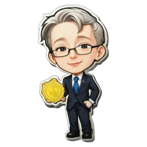A boy wearing a suit holding a coin is smiling.