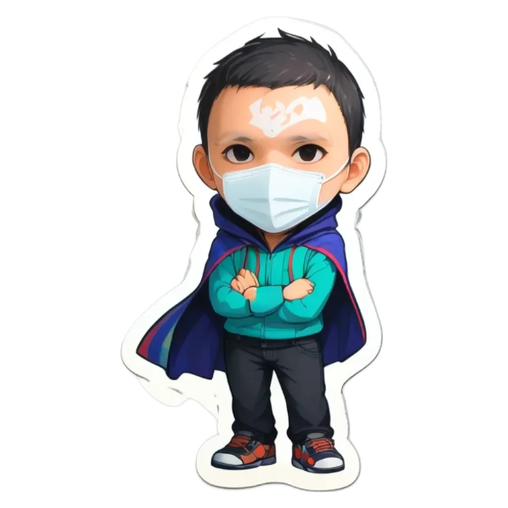 A boy wearing a mask and cape that says 'the end is near'.