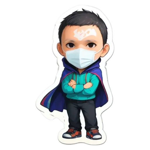A boy wearing a mask and cape that says 'the end is near'.