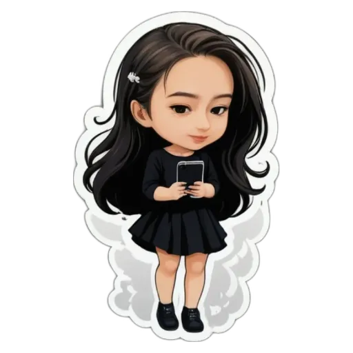 A cartoon girl holding a cell phone.