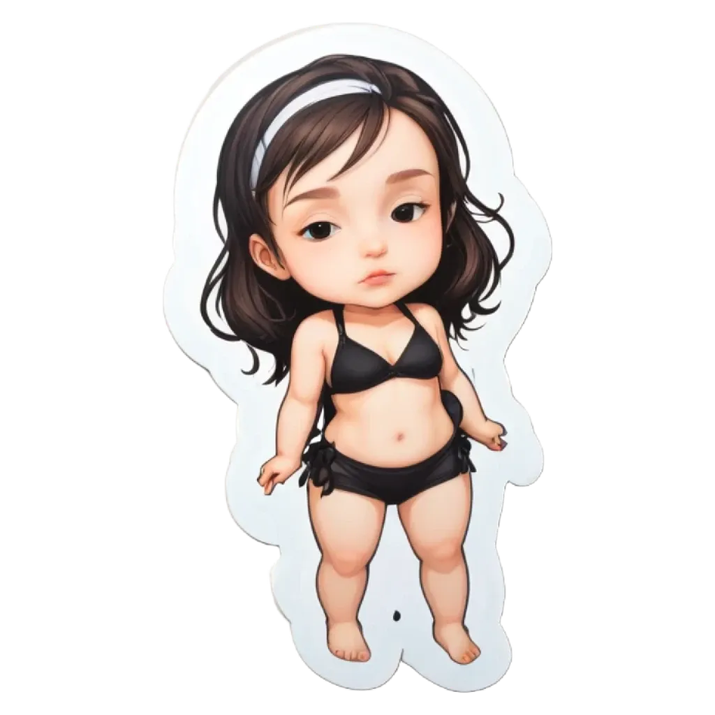 A girl shape sticker in black with white hair.