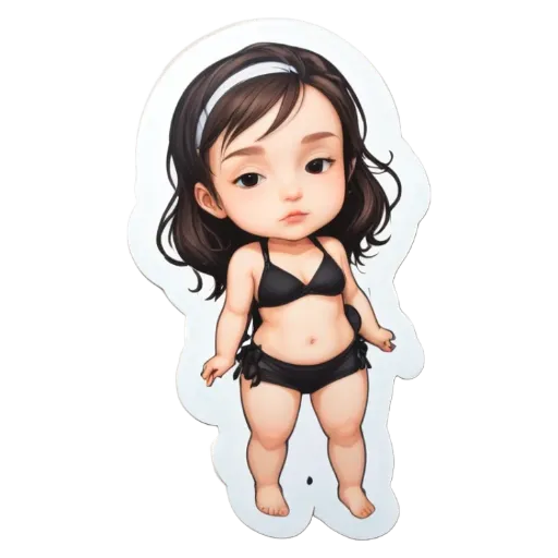 A girl shape sticker in black with white hair.