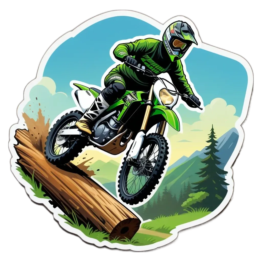 A man on a dirt bike doing a wheelie on a log.