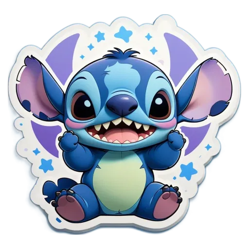A sticker of a blue and white cartoon character that is smiling.