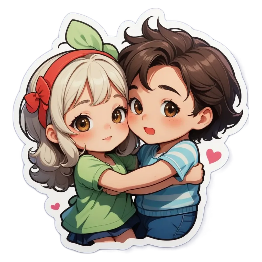 A boy and girl wearing heart shaped stickers.
