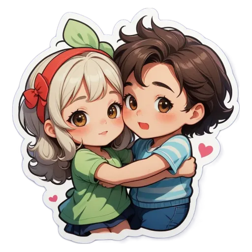 A boy and girl wearing heart shaped stickers.