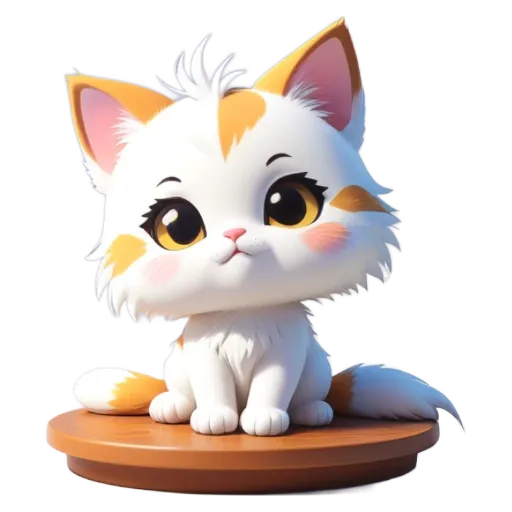 A cartoon cat sitting on a wooden table.