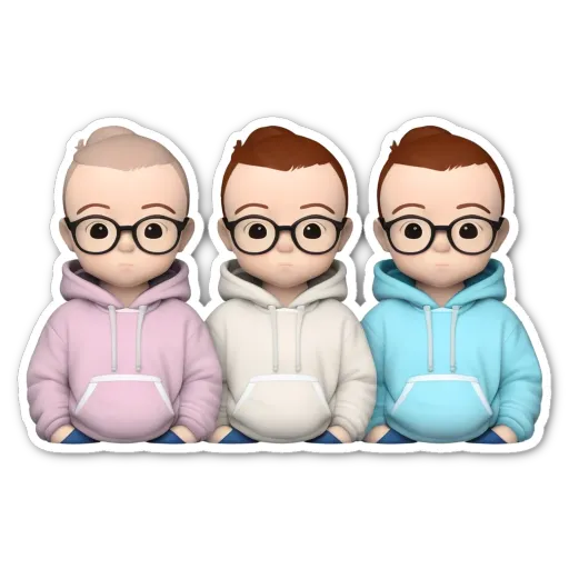 Three 3pm boy stickers sitting in a row.