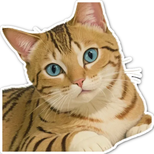 A cartoonish drawing of a cat with blue eyes.