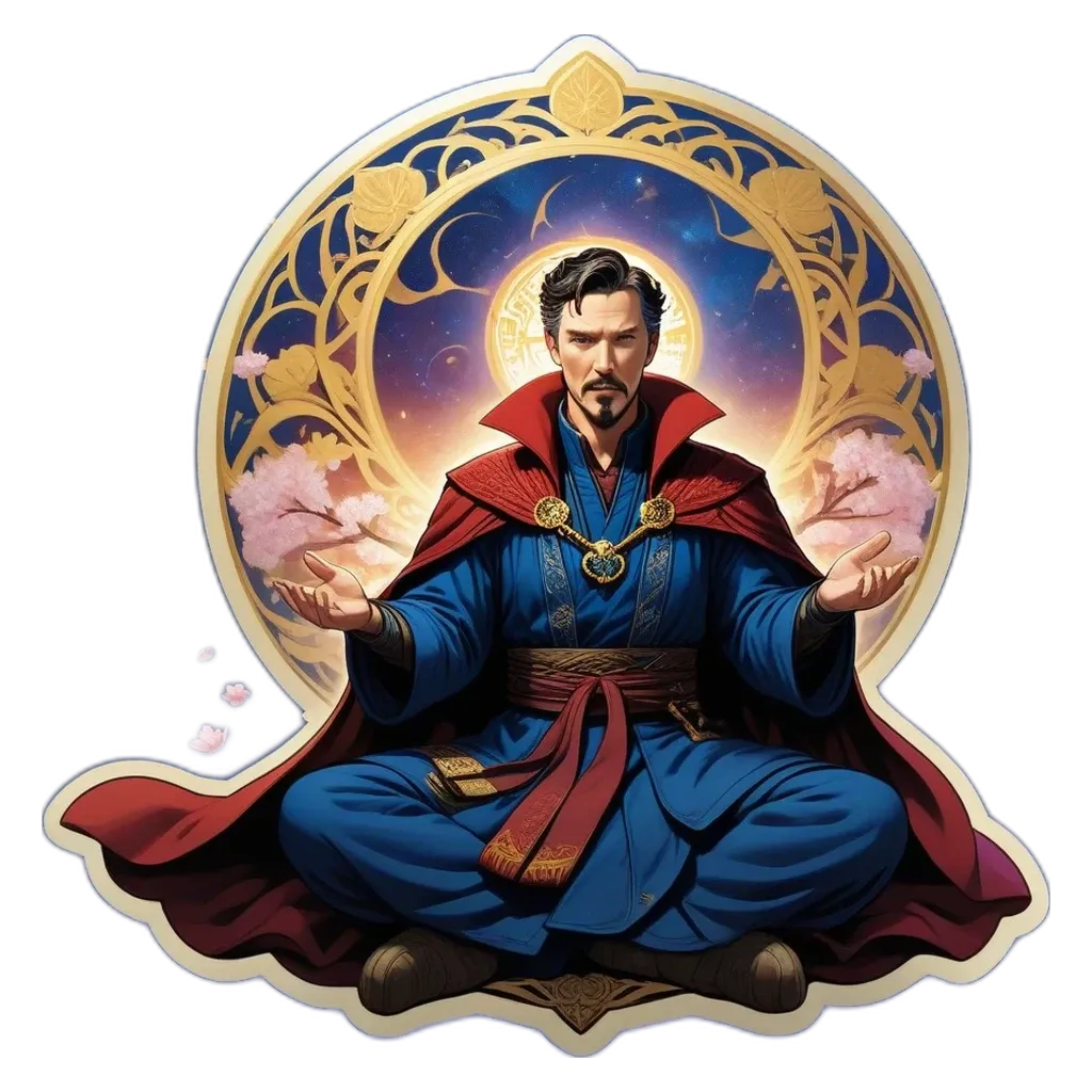 A man in a blue robe with the letters MD on his shirt.