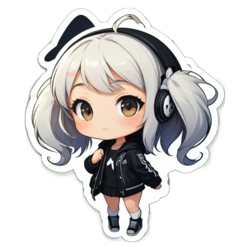 A girl with headphones on a white background.