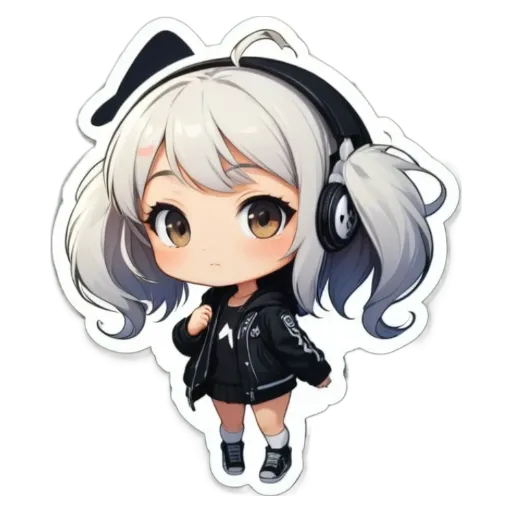 A girl with headphones on a white background.