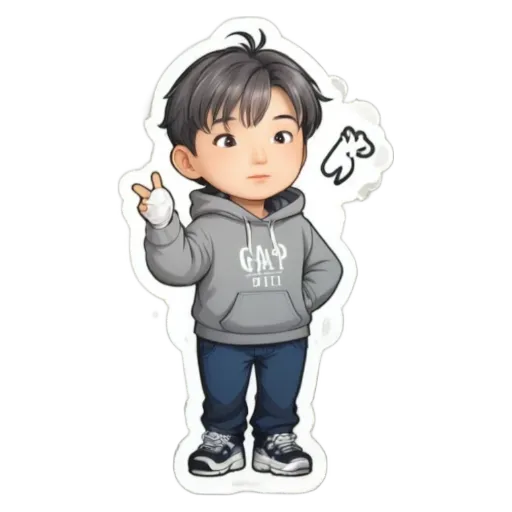 A gray and black cartoon character wearing a Gap sweatshirt.