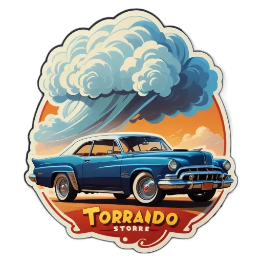 A blue car in the middle of a storm at Torrado store.