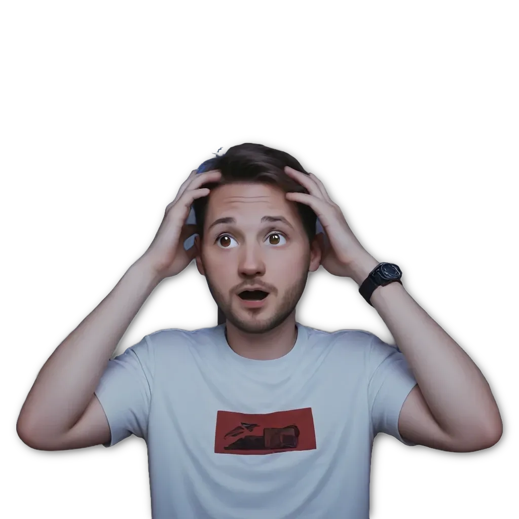 A man with a shock expression on his face.