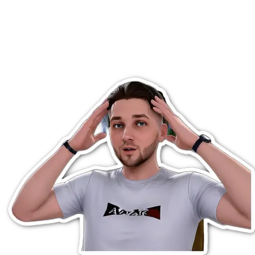 A man with a white shirt that says "War" is holding his head in his hands.