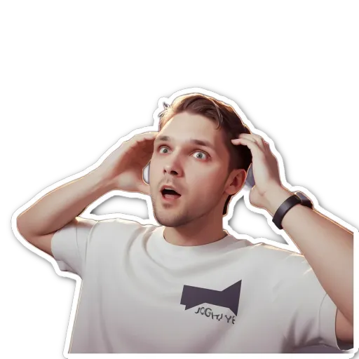 A white male wearing a white shirt with a logo in the center of the front.