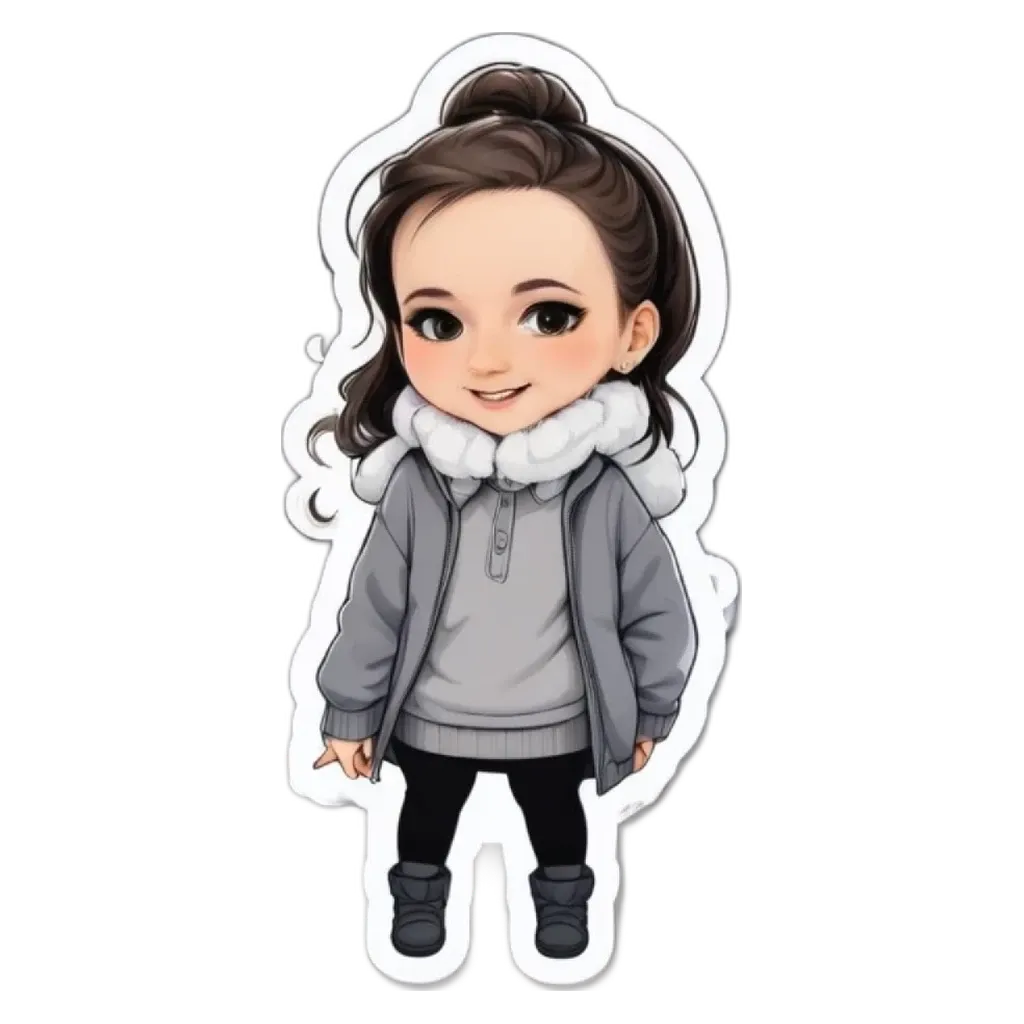 A sticker of a girl wearing a coat.
