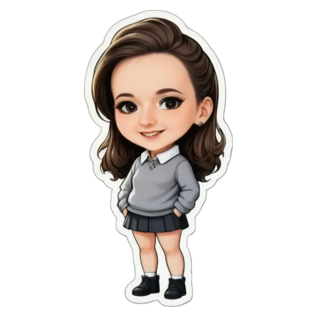 A girl is standing with her hands in her pockets and wearing a gray sweater.