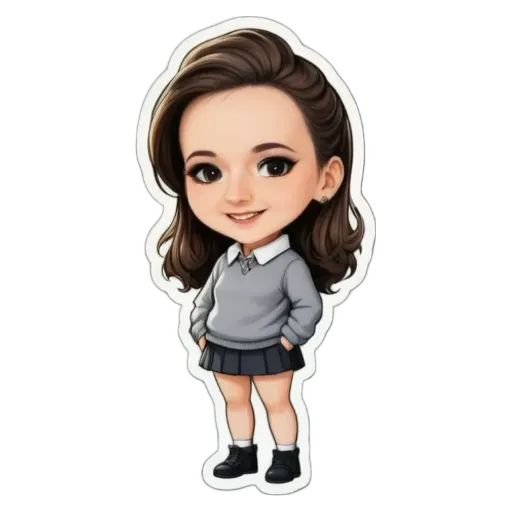 A girl is standing with her hands in her pockets and wearing a gray sweater.