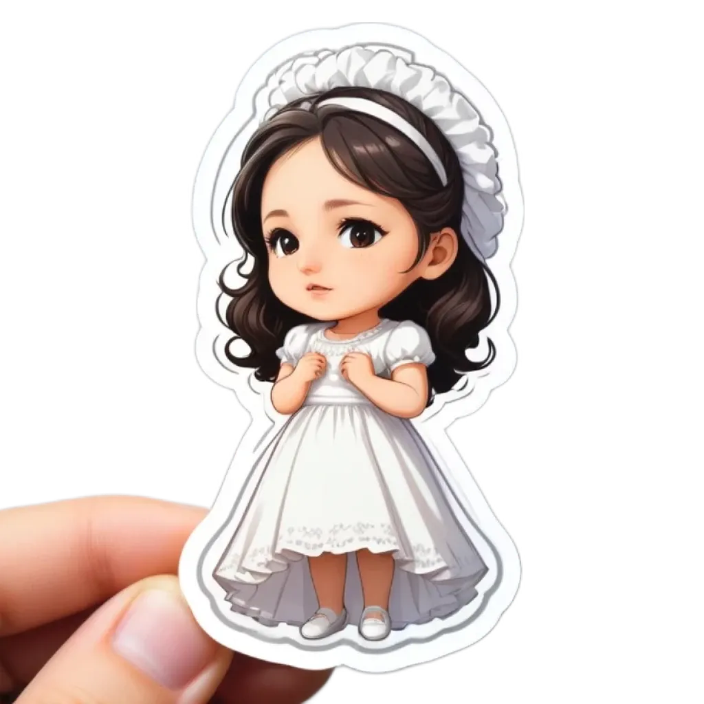A girl wearing a white dress.