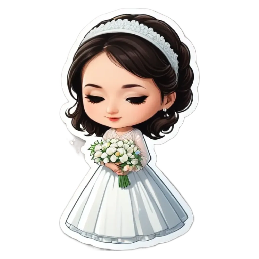 A cartoon girl holding a bouquet of flowers is shown.