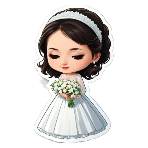 A cartoon girl holding a bouquet of flowers is shown.