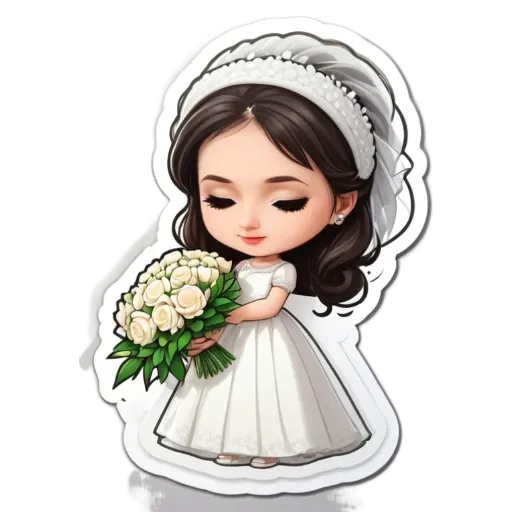 A girl wearing a white dress holding a bouquet of roses.