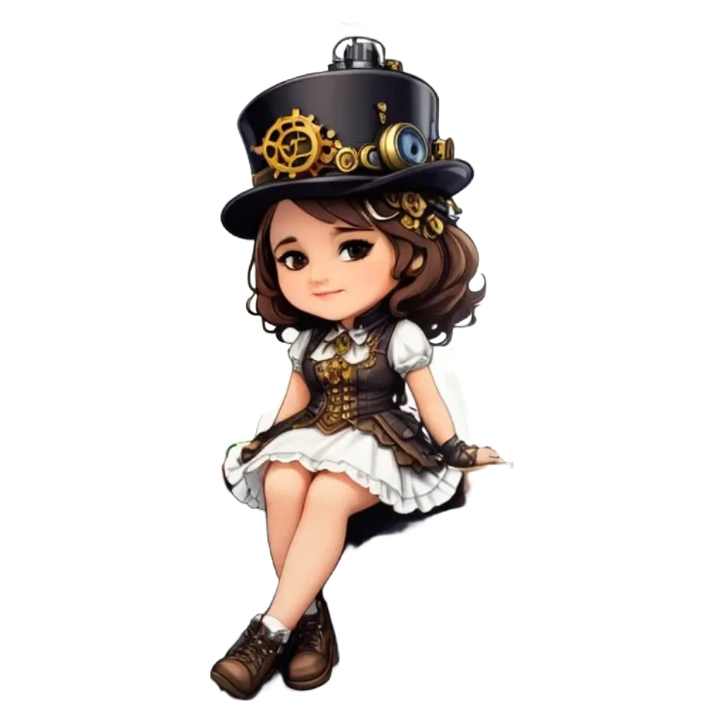 A girl is sitting in a hat and dress with a black and gold background.