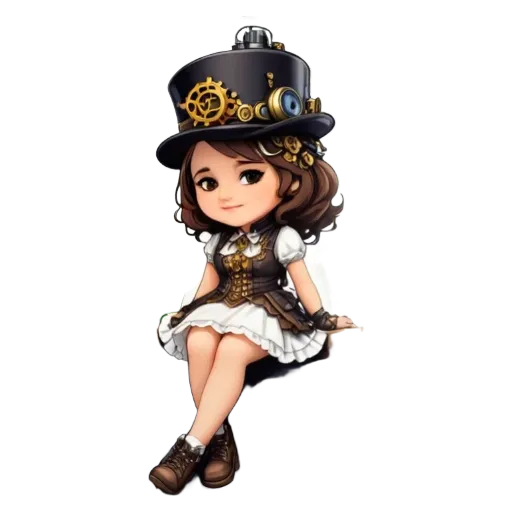A girl is sitting in a hat and dress with a black and gold background.