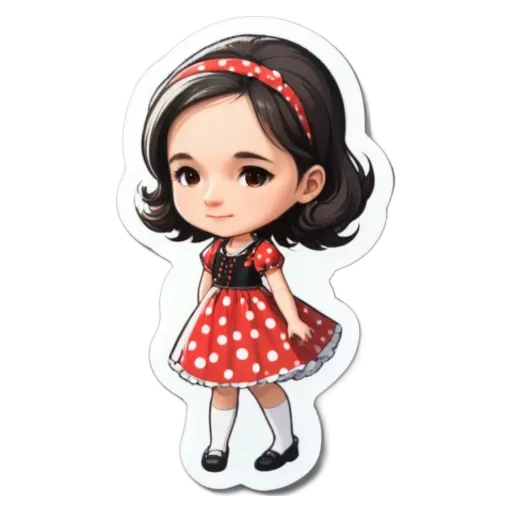 A girl with a dress that has a lot of dots on it.