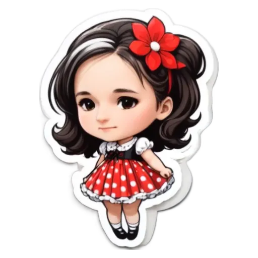 A sticker of a girl with a flower for her head.