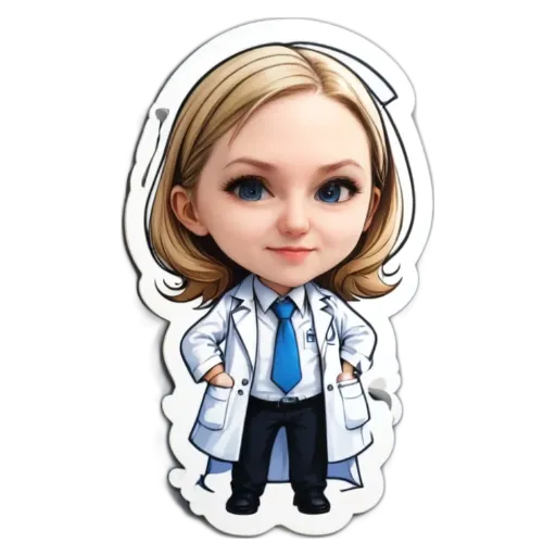 A cartoon picture of a woman doctor with blue tie.
