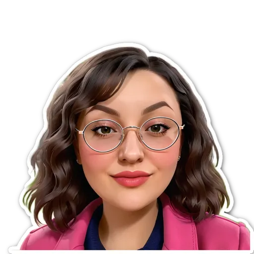 A girl wearing glasses and a pink jacket.