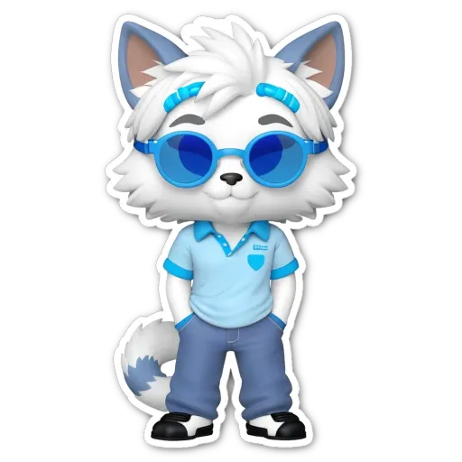 A sticker of a cat in sunglasses standing up with the word pop on it.