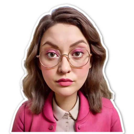 A girl wearing glasses and a pink shirt.