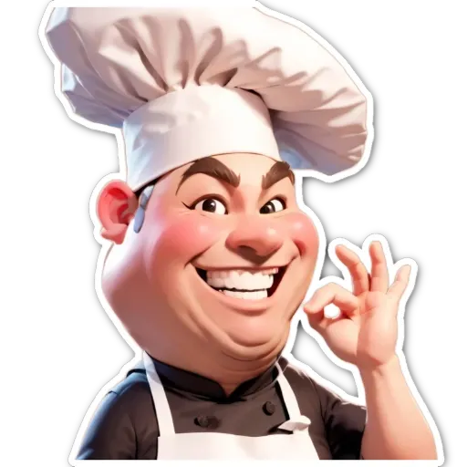 A cartoon picture of a chef with a spatula and a smile.