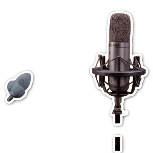 A microphone and a rocket are shown on a black background.