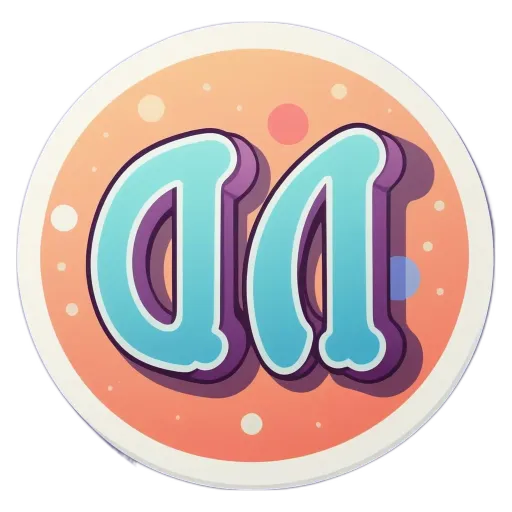 A very brief description of a colorful sticker with letters on it.