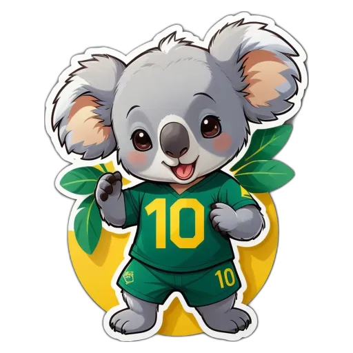 A cartoon image of a 10 jersey wearing a green and yellow outfit with a ball cap on.