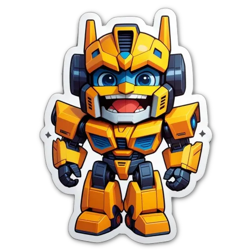 A sticker of a robot from the movie Transformers.