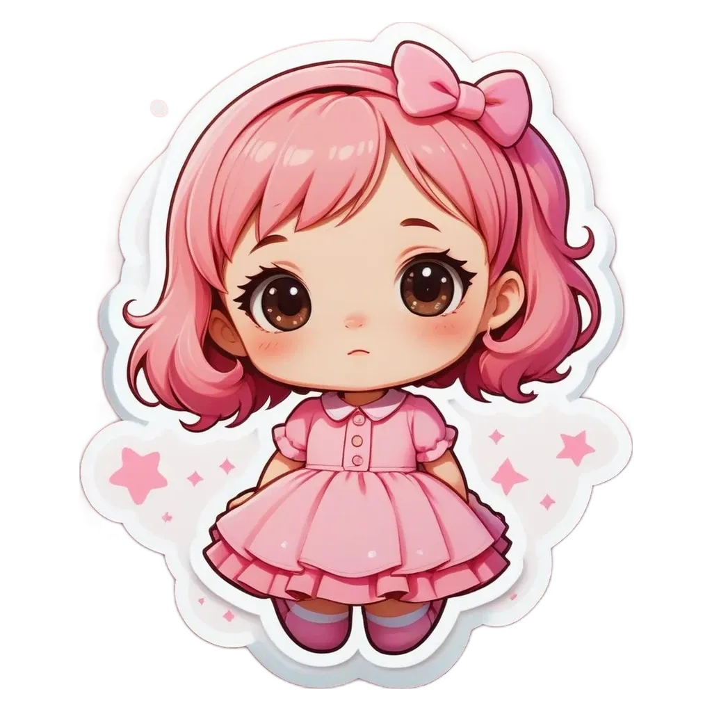 A girl with a bow on her head is standing in a field of stars.