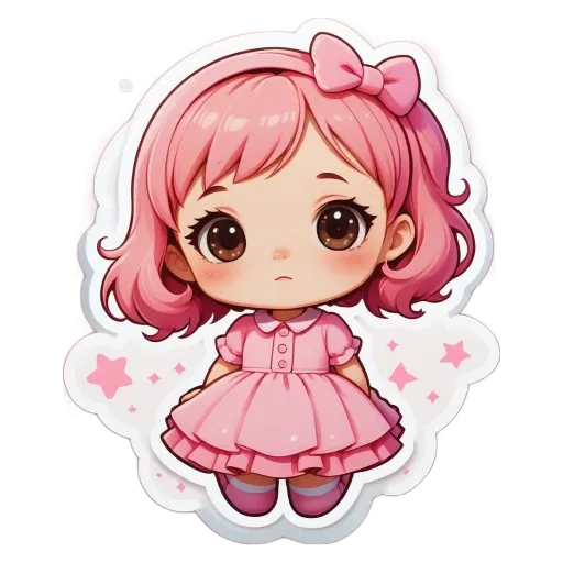 A girl with a bow on her head is standing in a field of stars.