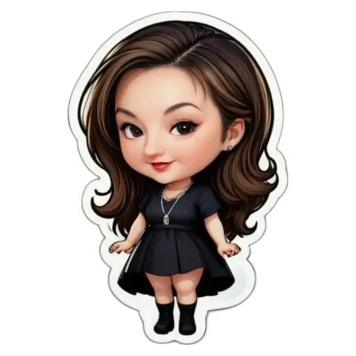 A cartoon girl with a necklace is on a black background.