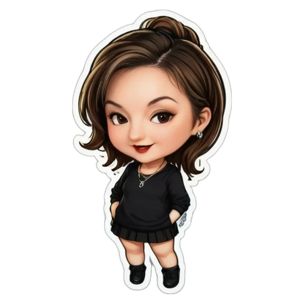A girl with a short skirt and a black dress standing in front of a black background.