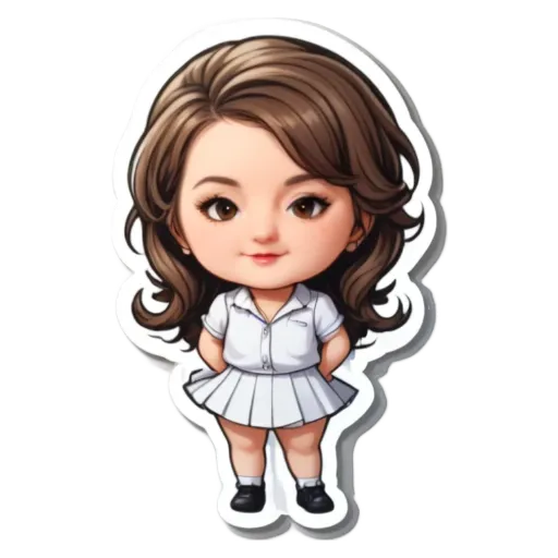 A sticker of a girl that is brown in color.
