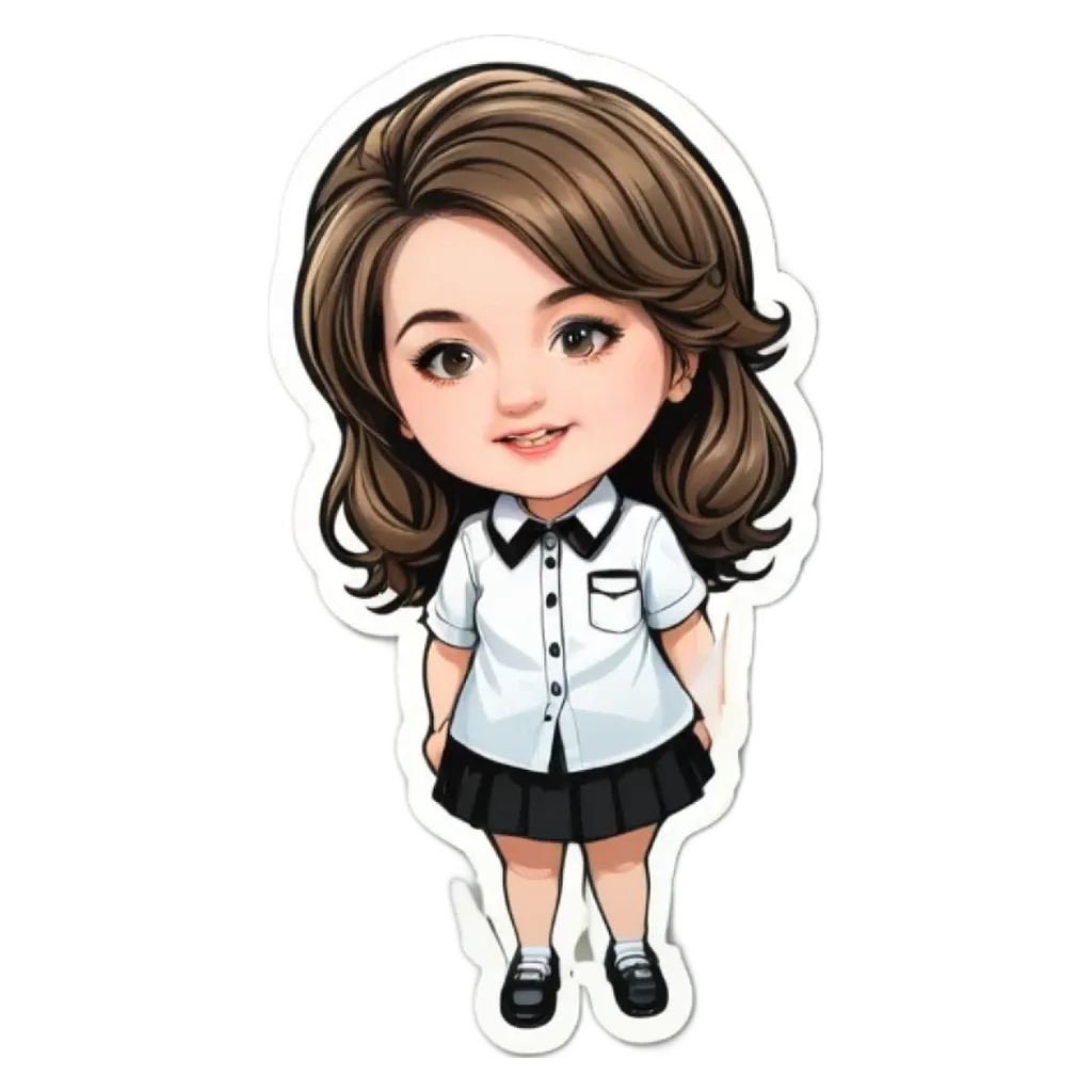 A girl character from a cartoon or video game with black and white clothing.