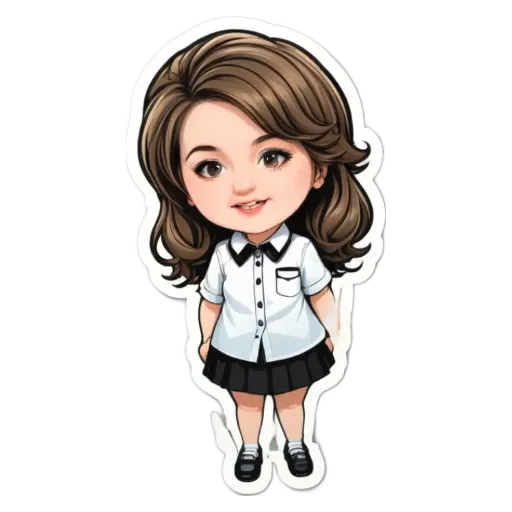 A girl character from a cartoon or video game with black and white clothing.